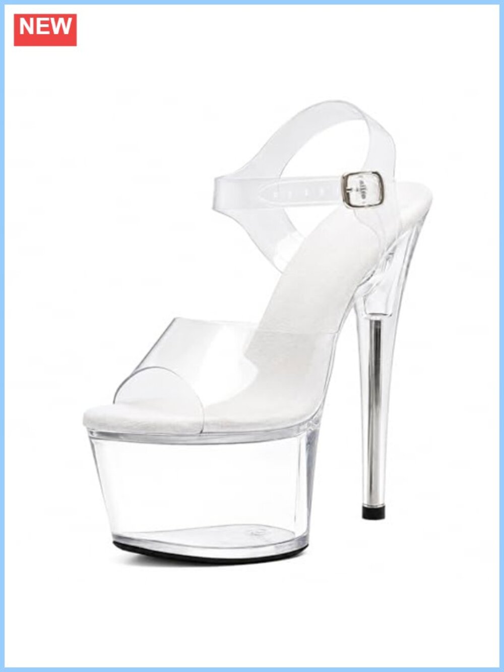 Women's 7 Inch Clear Platform Heels Ankle-Strap Stiletto Sexy Pole Dance Shoes